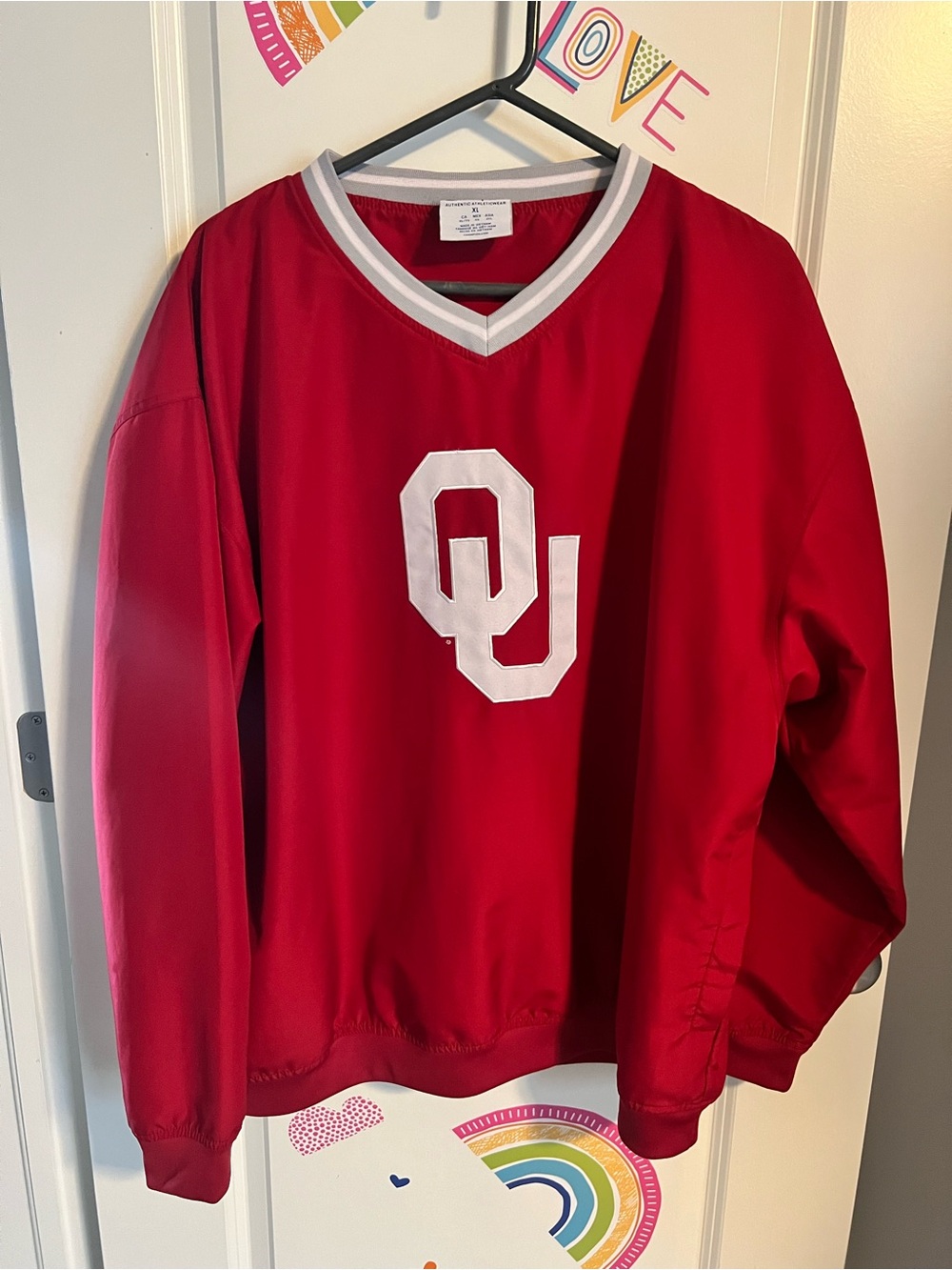 Champion Red V-Neck OU Logo Pullover